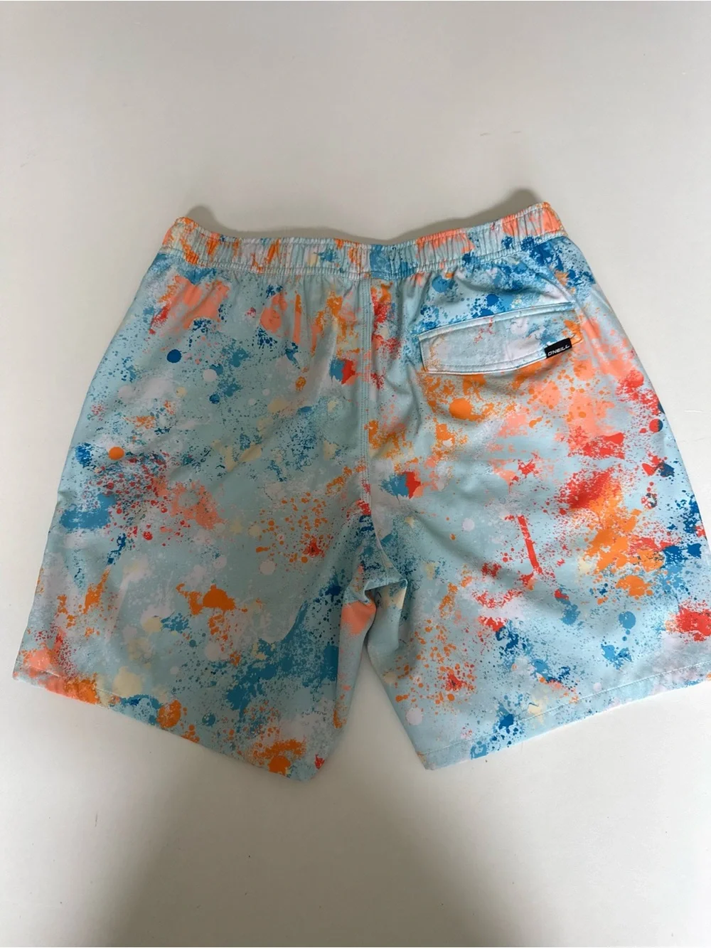 O'Neill Light Blue Swim Trunks 17” with Orange & Blue Splash Print